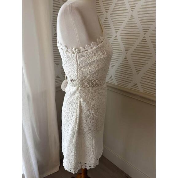 NWT Two Sisters Size 4 Small One Shoulder Bell Sleeve White Lace Mini Dress - Picture 7 of 9